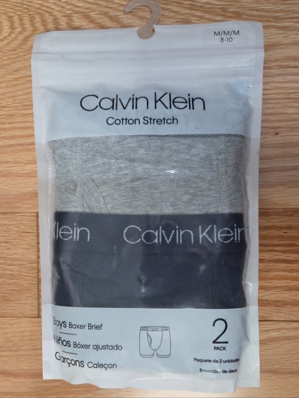 Calvin Klein Boys Boxer Briefs Medium 8-10 Cotton Stretch 2 Pack Blue & Gray